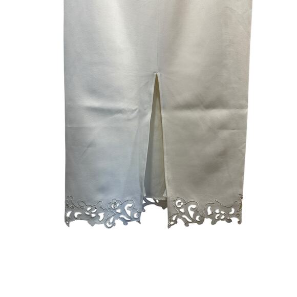Commense Women's XSmall White Embroidered Hem Zip Solid Midi Skirt - Picture 5 of 9